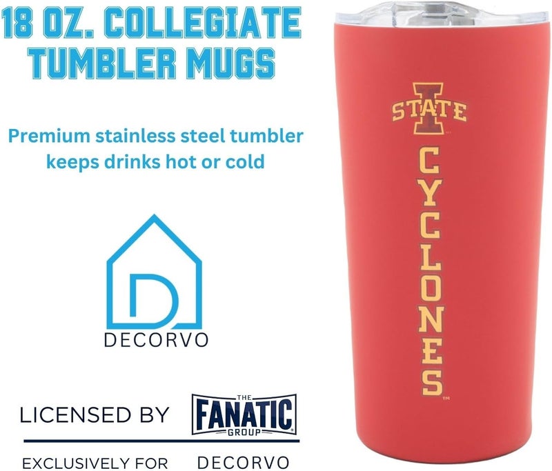 Decorvo Officially Licensed Collegiate Stainless Steel Tumbler - Double Walled Insulated Travel Tumbler with Slide Lid - 18 oz (Iowa ST Logo - Red) - Image 2